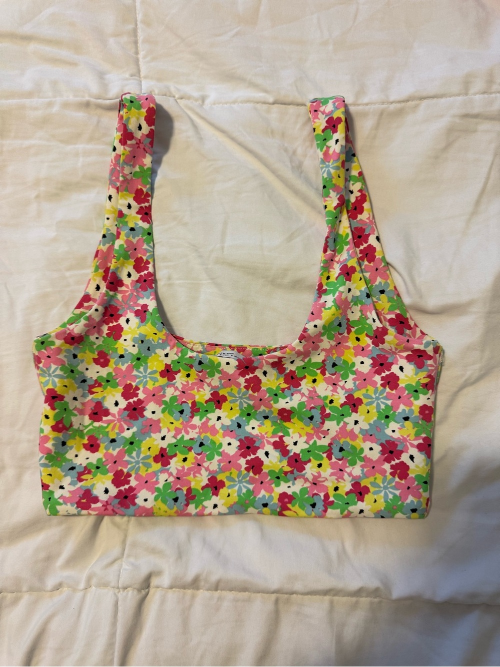 Zara Floral Crop Tank Top - Pink, Green, Yellow - Picture 3 of 3